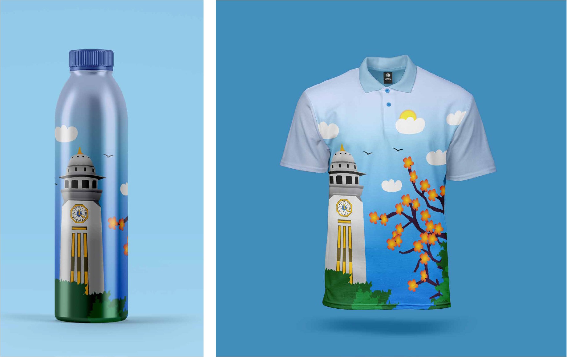 Ghantaghar Illustration Design Bottle and t-Shirt